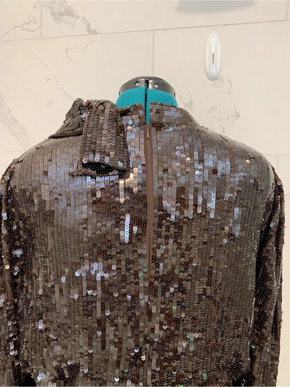 NWT Mac Duggal Sequin Long Sleeve Midi Dress in Dark Brown 16 NWT - Picture 10 of 16